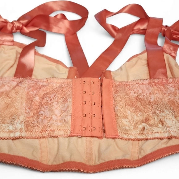 URBAN OUTFITTERS Out From Under COQUETTE Pink Cream Lace Corset Top Bow Straps - Picture 9 of 11